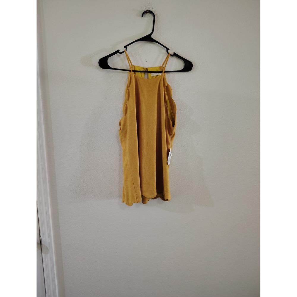 Altar'd State Mustard Yellow Faux Suede Scalloped Halter Top Small NWT